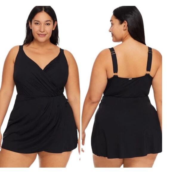 NWT Anne Cole Plus Black Swim Dress with Skirted Bottom, 16 W - Picture 1 of 11